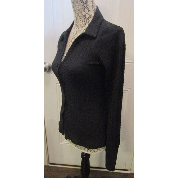 French Connection Blouse NWT Black Tash Textured Top Shirt Button Front Size S - Picture 5 of 12